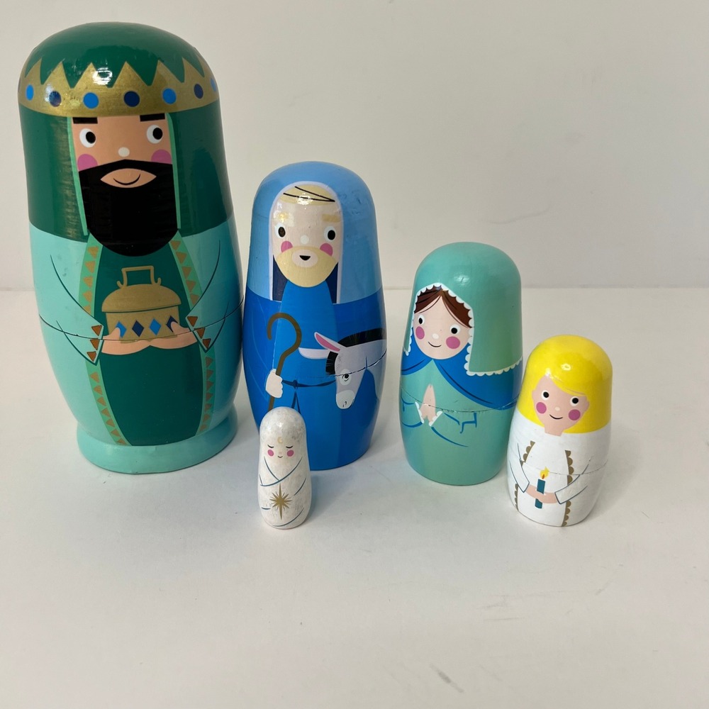 Lillian Vernon Nativity Nesting Dolls Matryoshka Set of 5 NEW